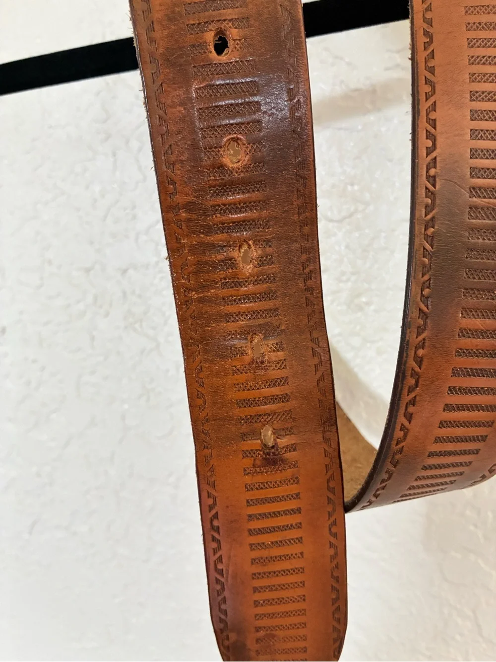 Vintage Tooled Leather Belt Brown Western Handcrafted Rustic Distressed Boho